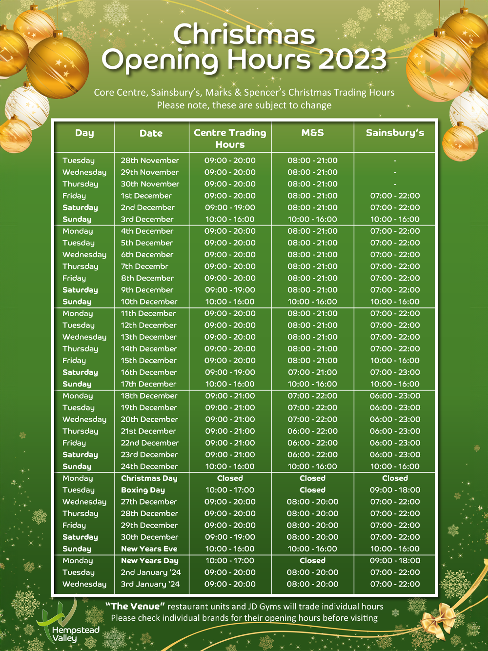 Opening Hours Hempstead Valley Shopping Centre, Kent. Shop dine enjoy!